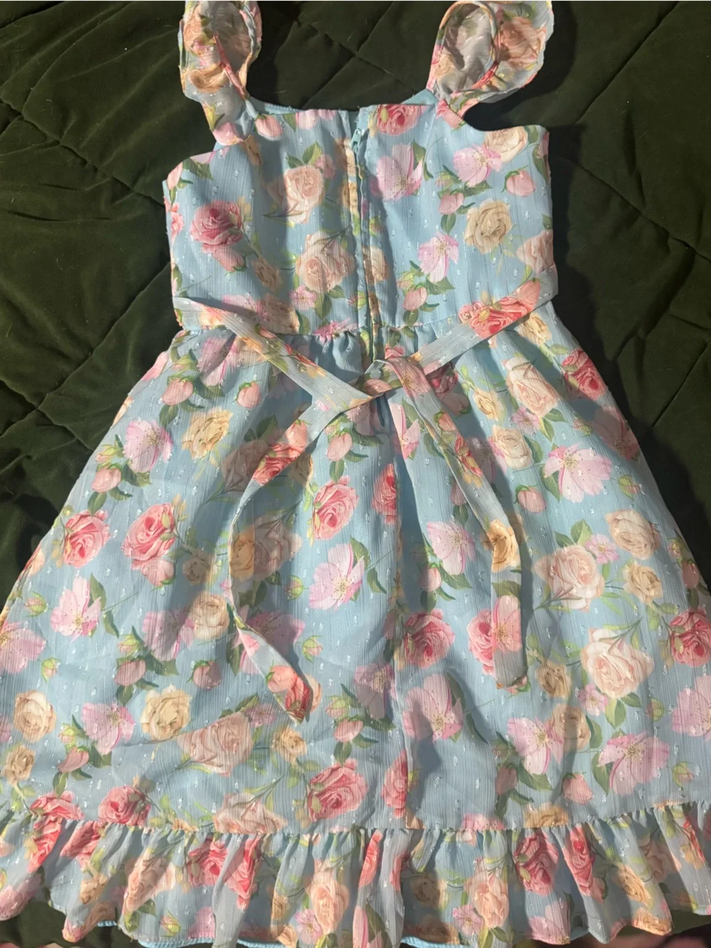 Angels Light Blue Floral Dress with Pink and Cream Roses